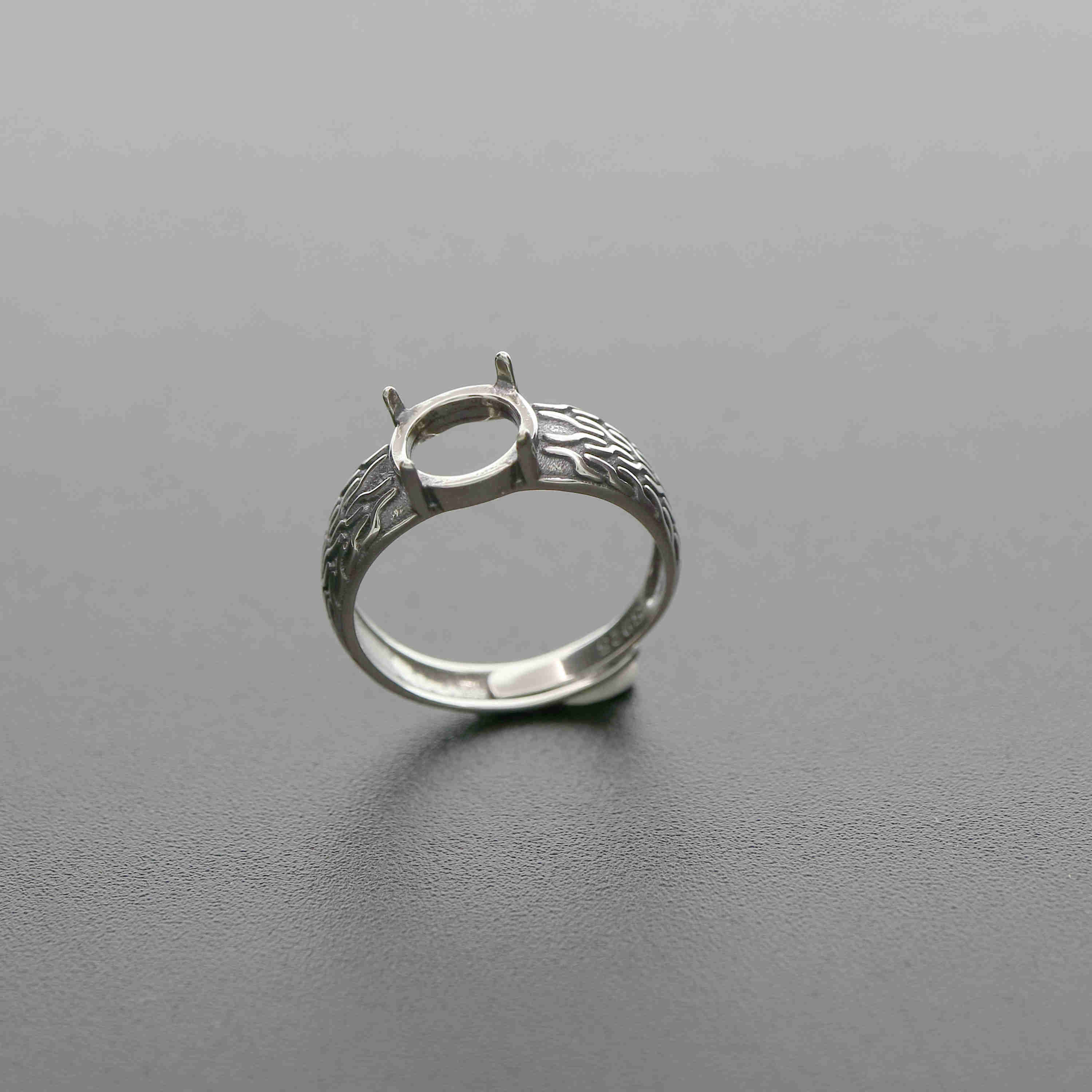 1Pcs 8MM Round Vintage Style Antiqued Silver Gems Cabochon Stone Prong Bezel Solid 925 Sterling Silver Adjustable Ring Settings 1213044 - Click Image to Close